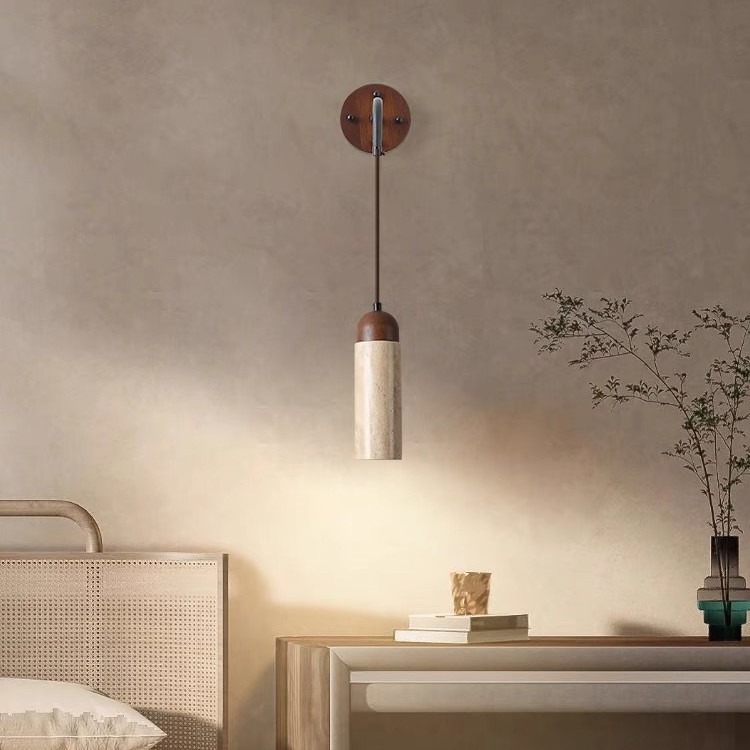 A yellow cave stone solid wood bedroom headboard wall lamp with a switch and rotatable wall lamp, designed by a Nordic retro homestay headboard Specification drawing