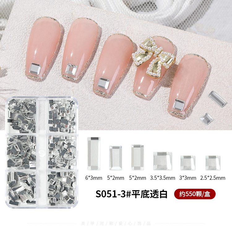 Nail Nail Flat Diamond accessories White mirror rhinestone Web hit square shaped diamond box nail accessories