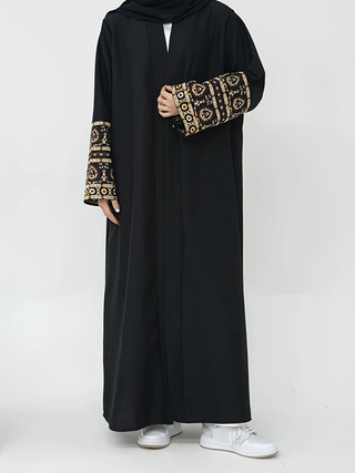 093 Fashion Women's New Cross-Border Middle East Dubai Muslim Patchwork Embroidery Cardigan Robe Spot