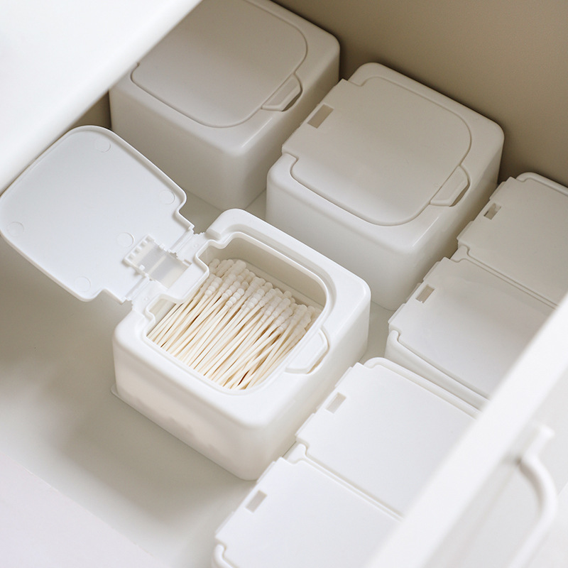 Mini desktop storage box with lid, pop-up window, cotton swab, cotton pad, plastic dust-proof, student ins miscellaneous storage box details Picture