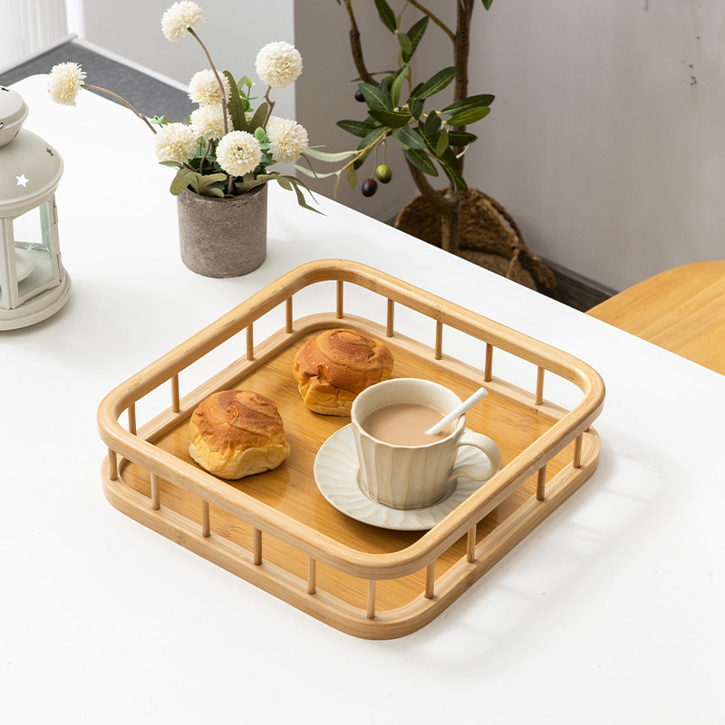 Bamboo tray, round, simple Chinese style, home, hotel, restaurant afternoon tea tray, bamboo pattern board fruit basket tray wholesale details Picture
