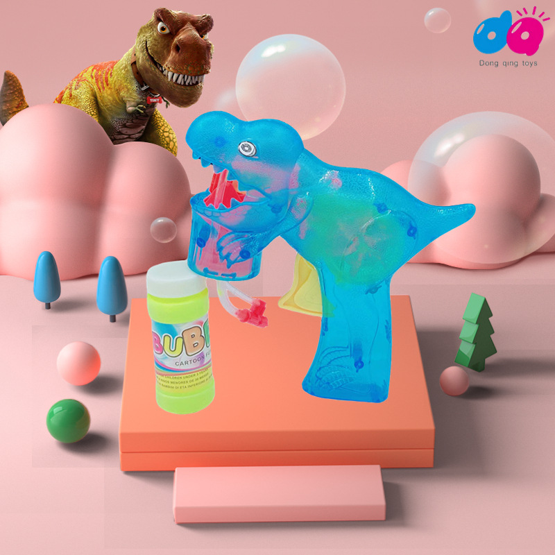 Automatic inertial lighting, children's outdoor toys, cartoon dinosaurs, bubble guns, cross-border foreign trade supplies, set up stalls at night markets details Picture
