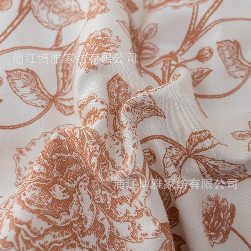 Factory wholesale new printed all-cotton four-piece set, simple plant and floral style 60-count pure cotton bed sheet, duvet cover and bedding Specification image