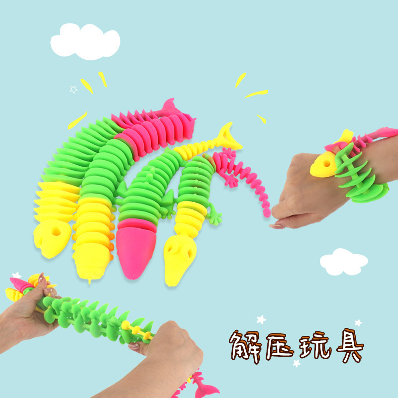 跨境热销新款TPR软胶多色鱼骨拉拉乐整蛊手环解压发泄小玩具批发