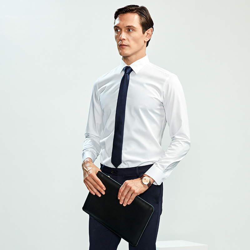 100 pairs of double purple and white ready-to-wear, no-iron tencel cotton elastic shirts for men's spring and autumn professional wear shirts details Picture