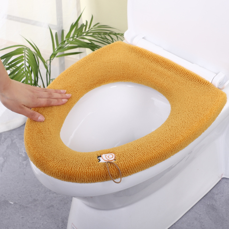 Simple Creative Embroidery Polyester Seat Cushion Handle Thick Toilet Cover New Solid Color Knitted Toilet Seat Cushion Wholesale