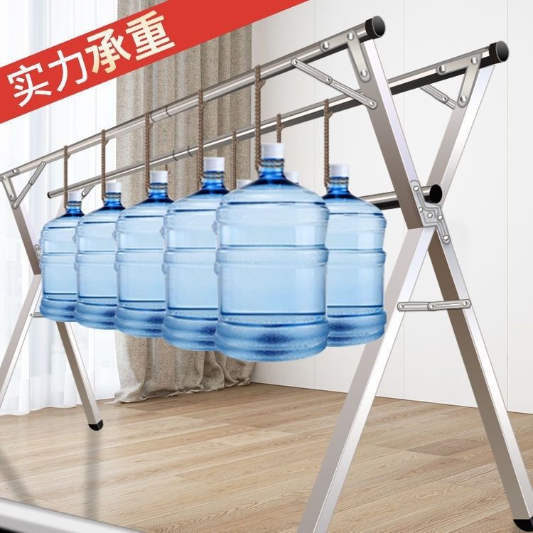 Stainless steel clothes drying rack, floor-standing folding double-pole balcony hanging rack, indoor and outdoor clothes drying rack, X-shaped telescopic clothes drying pole details Picture