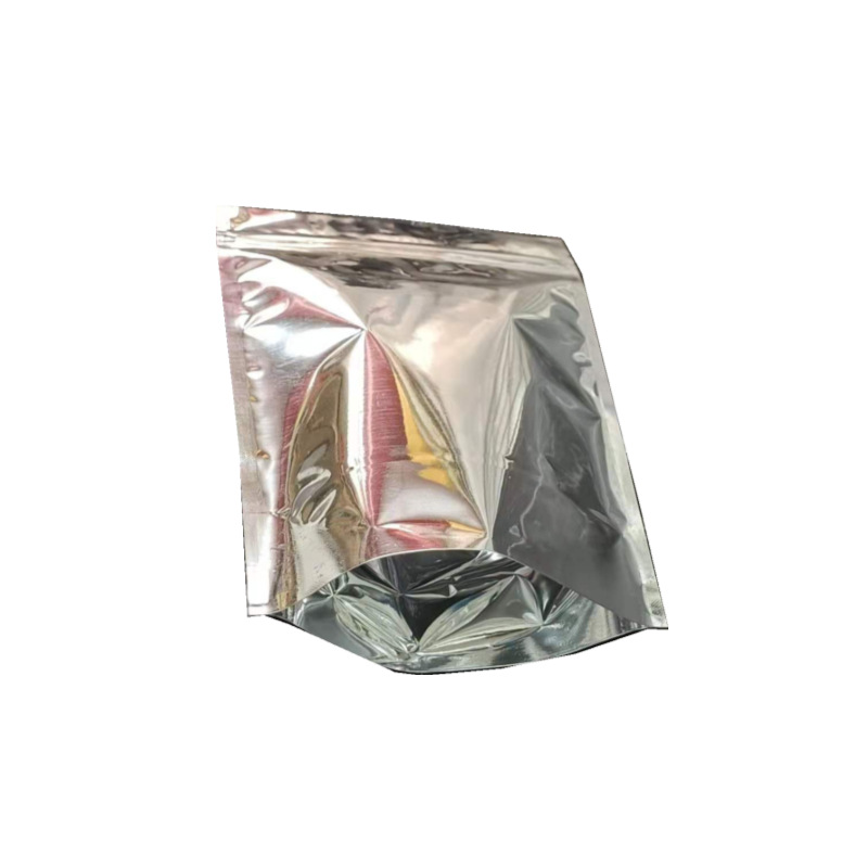 Silver aluminum-coated self-standing bone bag, double-sided aluminum foil bone bag manufacturer, food sealed packaging bag, snack nut bone bag Item Picture
