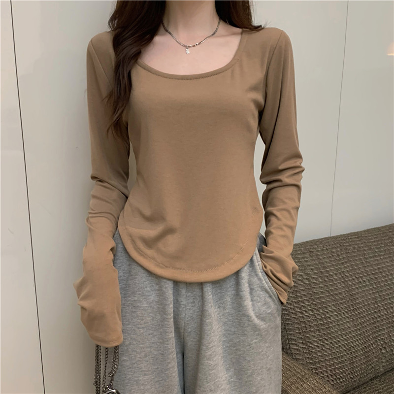 Long-sleeved T-shirt women's autumn and winter new trendy ins irregular slimming student casual short top, teenage base layer Specification image