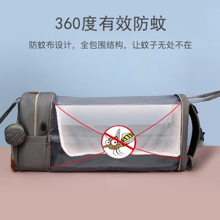 Cross-border high-end backpack, multi-functional mommy bag, lightweight and large-capacity folding crib bag for mother and baby to go out Specification image