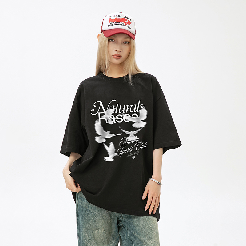 Peace dove anti-war theme printed short-sleeved T-shirt for men and women, summer Chinese trend pure cotton loose T-shirt top q Specification image