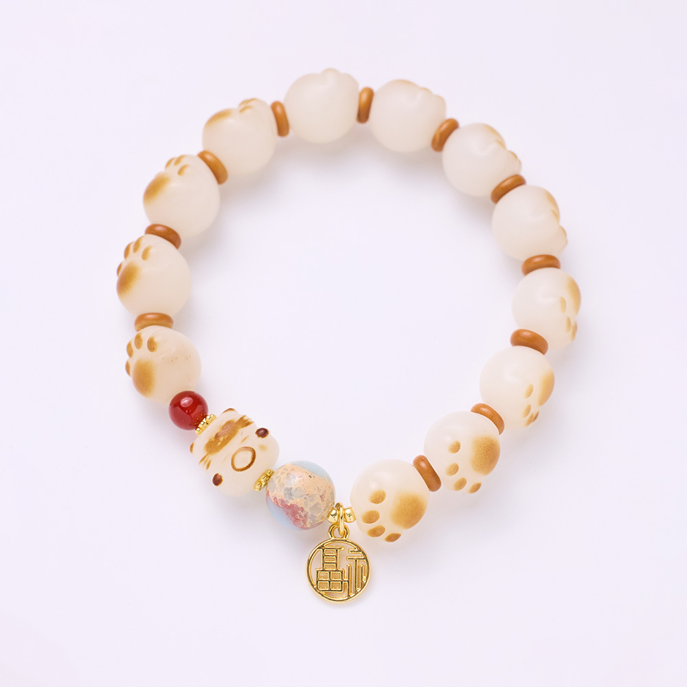 Natural charcoal-grilled cat paw Bodhi root bracelet, female cat milk bean pendant, Bodhi root little cat Buddhist prayer beads bracelet wholesale Item Picture