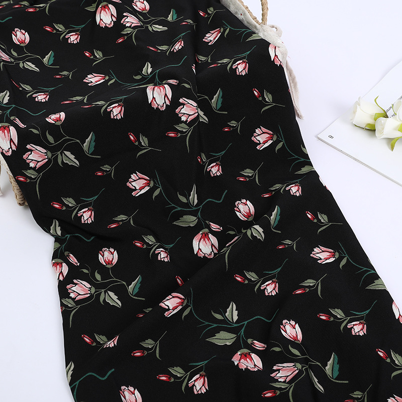 Four-sided elastic floral print fabric, beach pants, printed polyester fabric, fashionable dress fabric 100D four-sided elastic details Picture