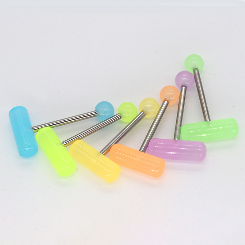 夜光舌钉不锈钢彩色舌环药丸穿刺饰品批发厂家舌钉饰品极光澳宝舌