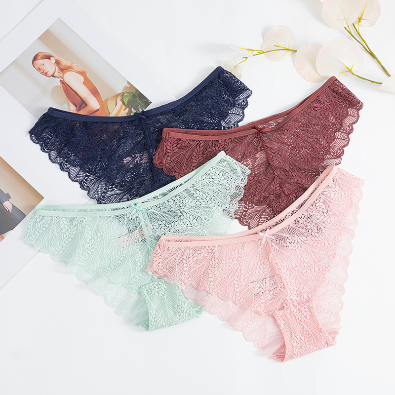 Cross-Border Sexy Lace Transparent Thong Girls Low Waist Seduction Hot T Pants Sexy Underwear Thong Women details Picture