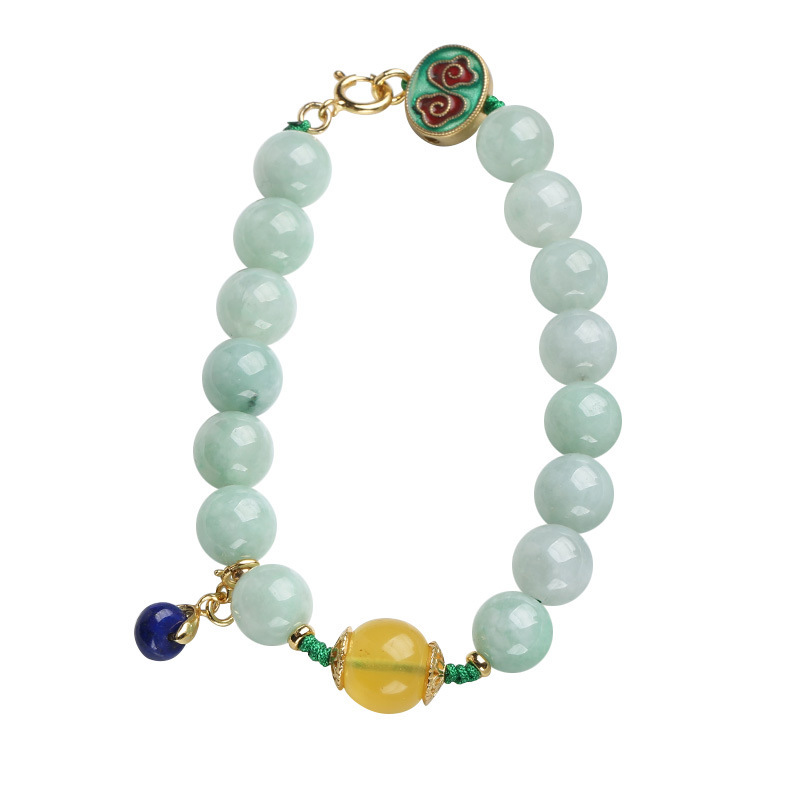 Natural jade bracelet, amber, auspicious cloud lapis lazuli small drop slip bracelet, women's retro ethnic style hand-woven jewelry Item Picture