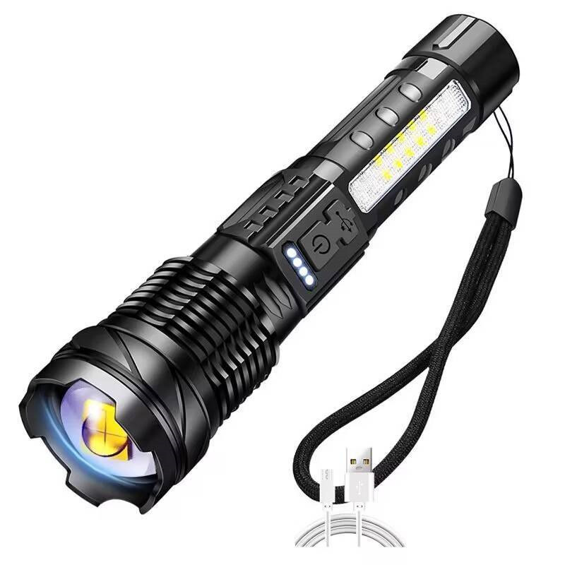 White Laser Telescopic Zoom Flashlight Home Outdoor Long Range Red And Blue Warning Side Light Led Flashlight A76 Application Scenario