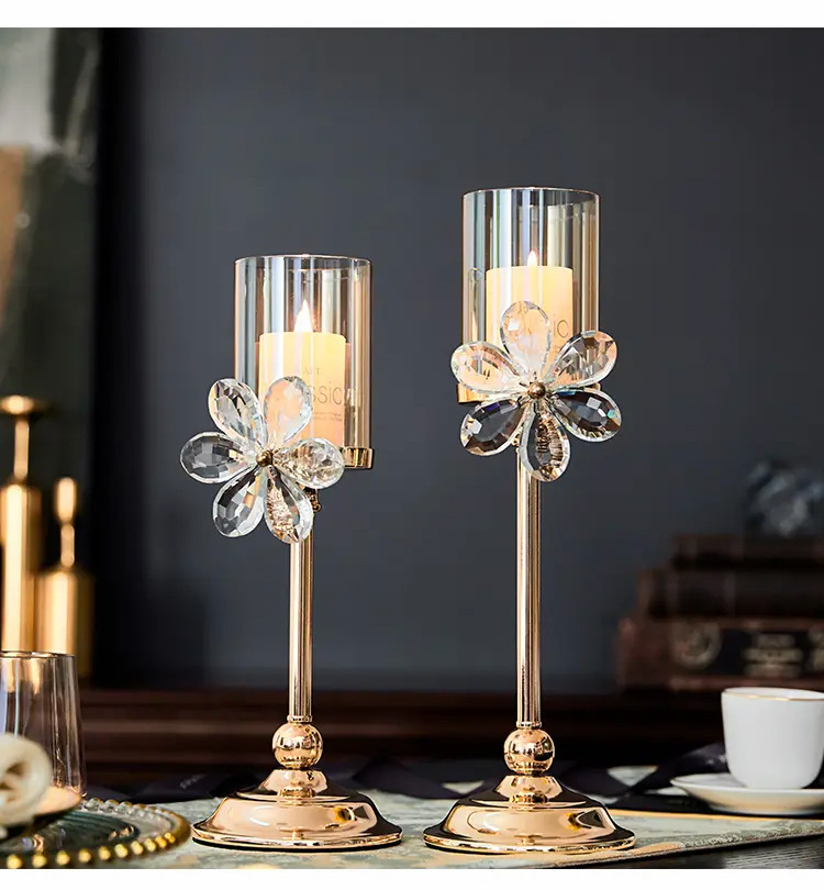 European Light Luxury Crystal Petals Glass Candle Holder Romantic Candlelight Dinner Home Table Decoration Decoration Home Retro Item Picture