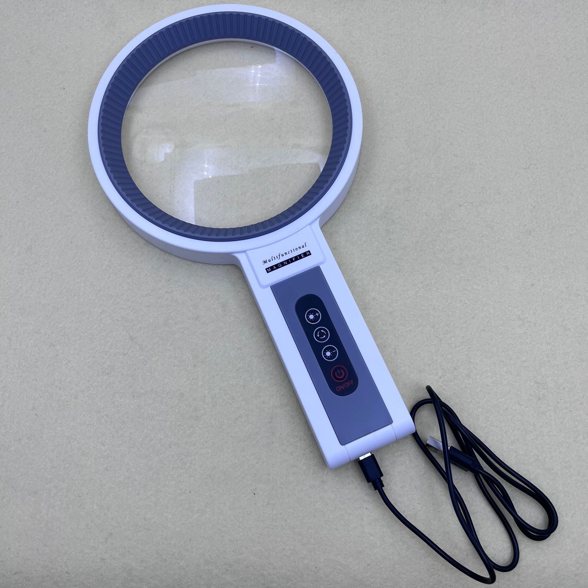 Rechargeable 135mm large diameter with 34 LED lights, three-color light source brightness reading, handheld desktop magnifying glass