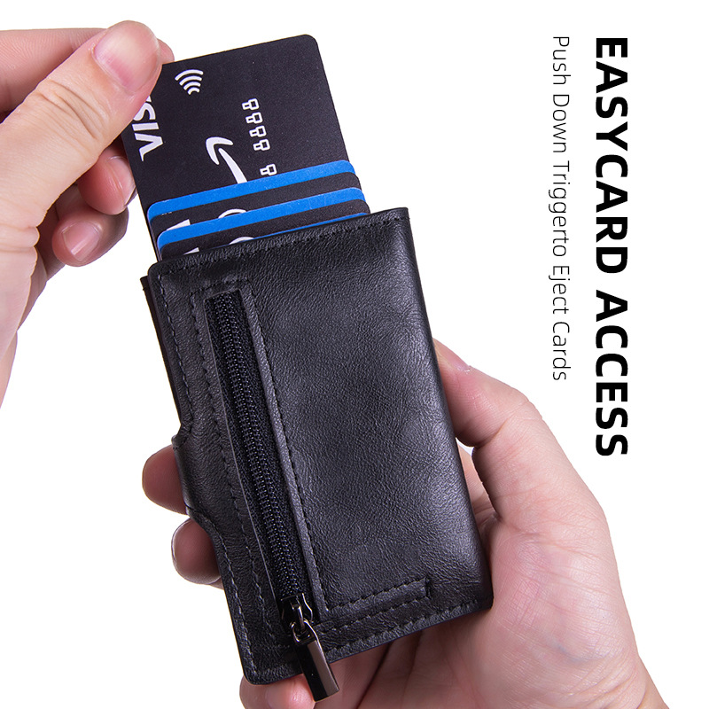 New Metal Automatic Pop-Up Card Case, Men's And Women's Card Holder, Anti-Demagnetization Card Box, Wallet And Coin Purse Zipper Application Scenario