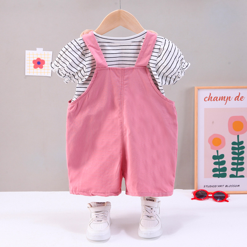 2022 New style of Girls' summer clothing set for kids, short-sleeved with straps, cool and trendy summer clothes for babies Item Picture