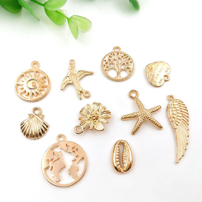 Mixed 100 Kc Gold Alloy Pendant Accessories Pendant Accessories Bracelet Necklace Handmade Diy Jewelry Accessories Material Bag Specification drawing