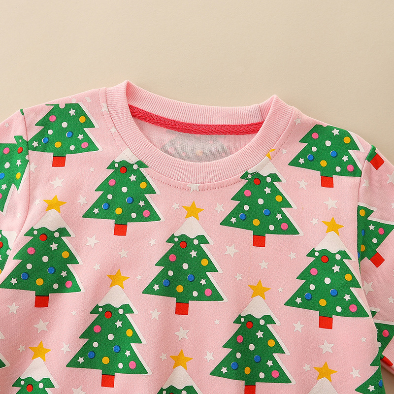 Estilo europeo y americano niña cuello redondo chaqueta niño medio árbol de navidad estampado manga larga jumper niños blusa floral primavera/otoño Application Scenario