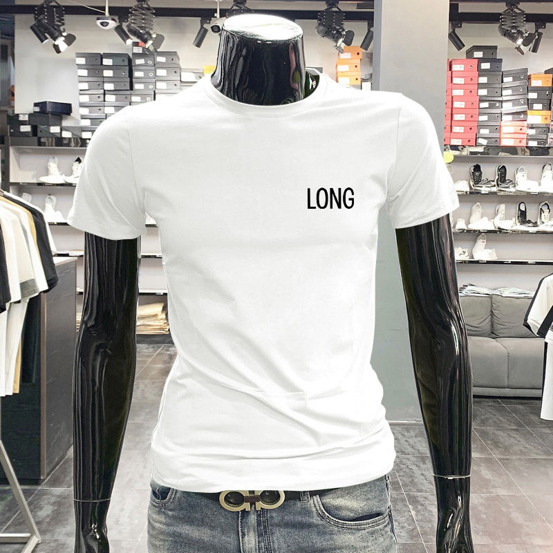 Round-neck men's slim-fit base shirt, summer men's wear, European and American style printed short-sleeved T-shirt, men's top details Picture