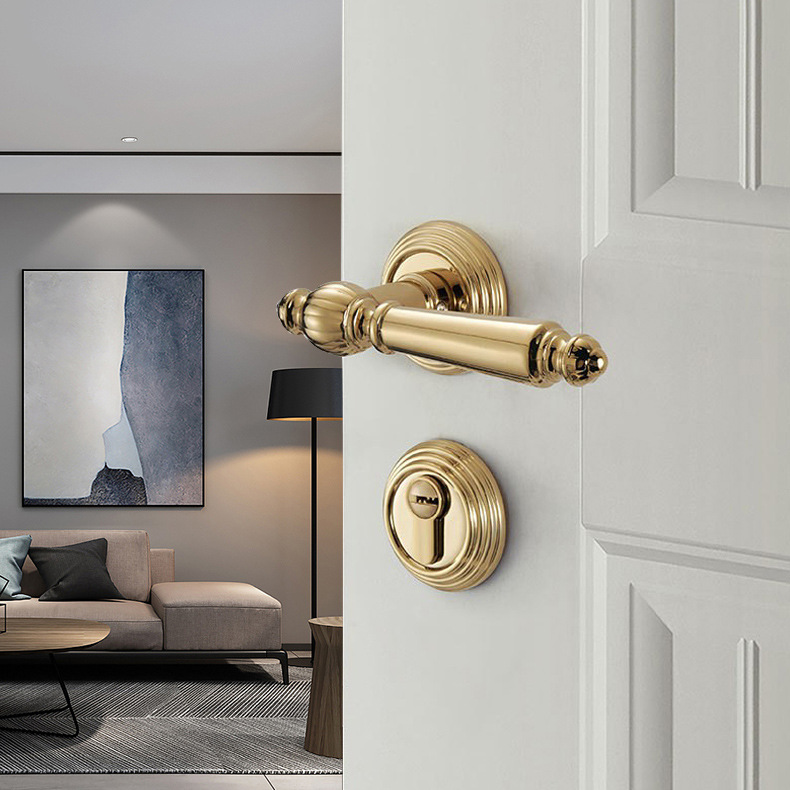 美式金色门锁细节图