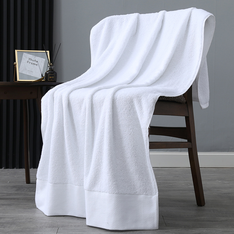 Gaoyang Pure cotton five-star hotel white bath towels enlarged and thickened platinum satin all-cotton beauty salon homestay Design logo details Picture