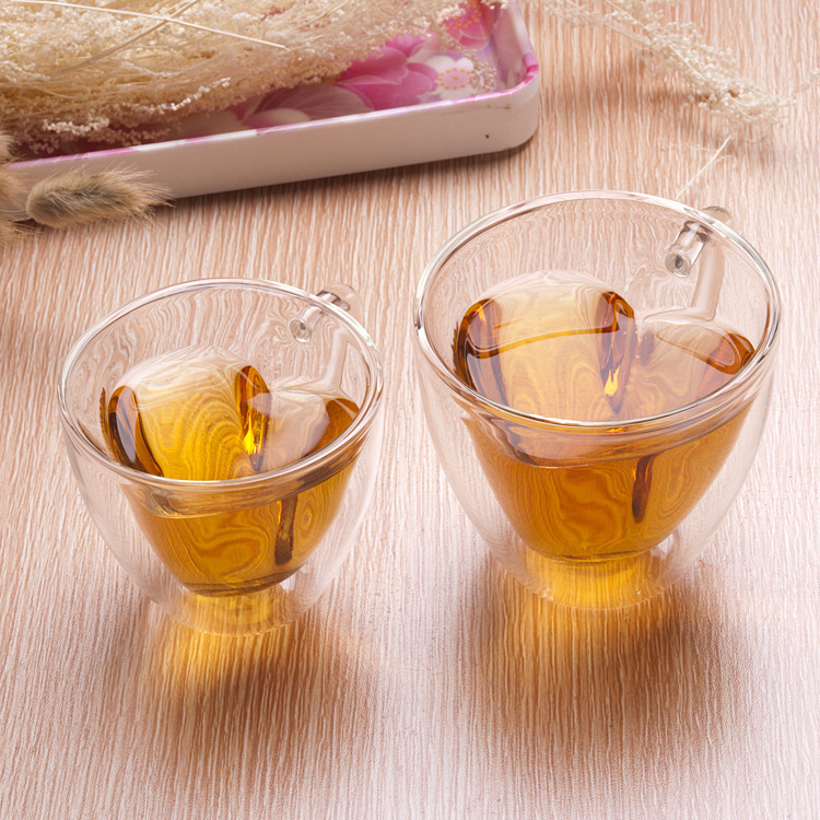 Double-layered glass cups, coffee cups, breakfast milk water cups, tea cups, high borosilicate office tea and water separation juicing details Picture