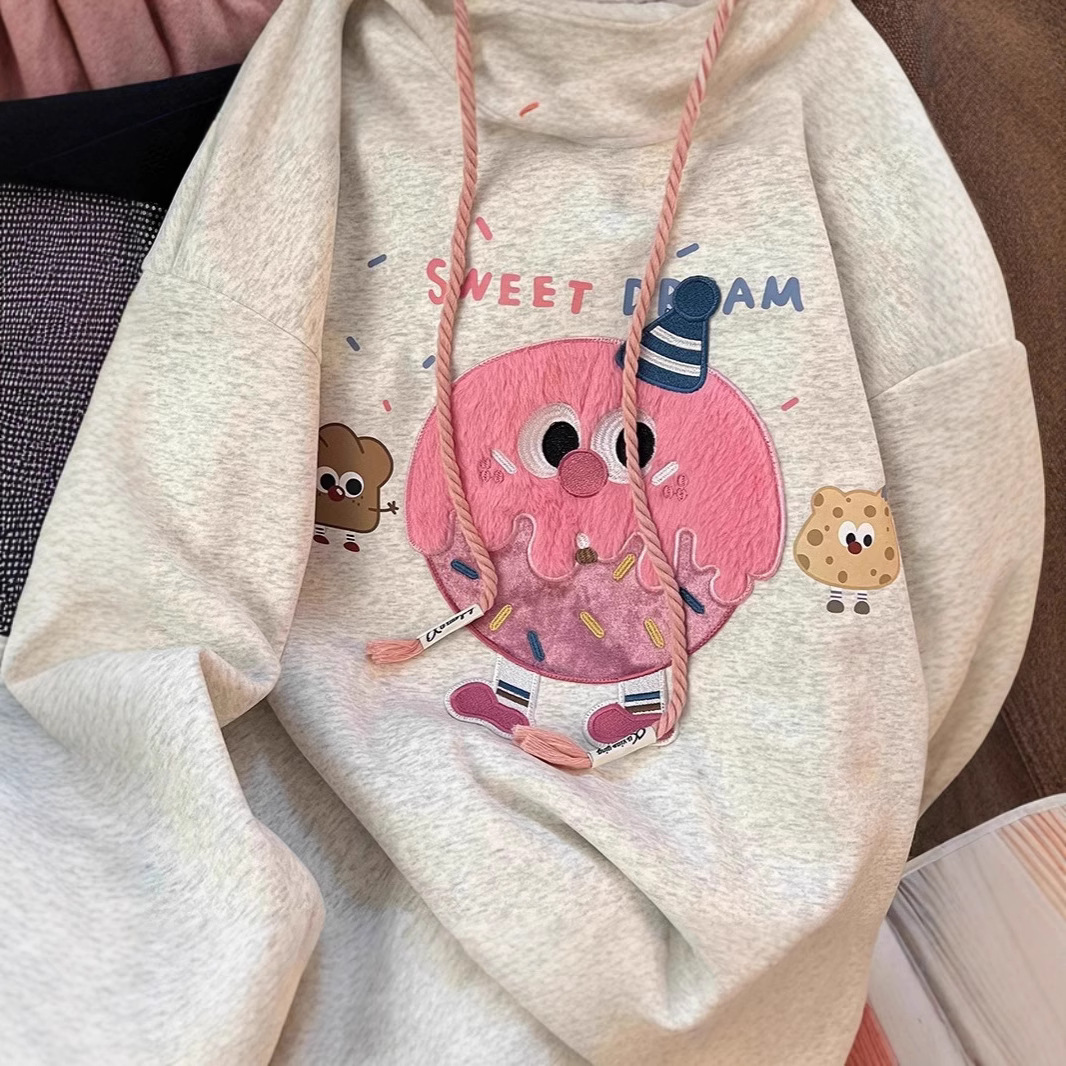 A new autumn and winter printed casual hoodie for girls, a warm outerwear for middle-aged and young girls Specification image