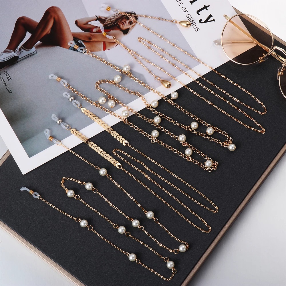 Cross-border best-selling metal color-preserving eyeglass chains, anti-slip pearl eyeglass pendants, mask chains, lanyards, eyeglass accessories details Picture