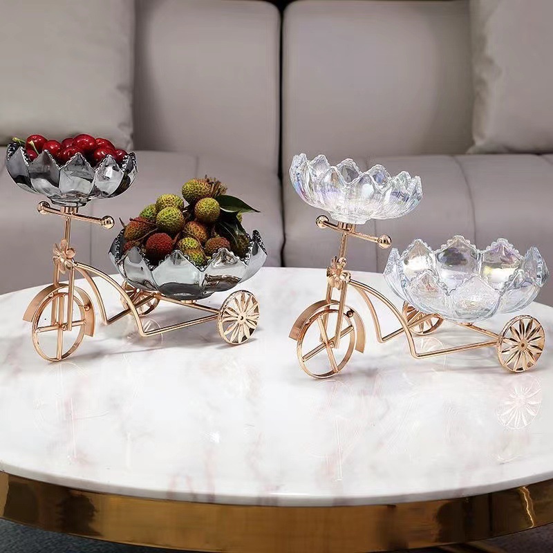 Nordic Crystal Glass Double-Layer Fruit Tray Home Living Room Coffee Table Creative Light Luxury Network Red Tricycle Snack Candy Tray Specification drawing