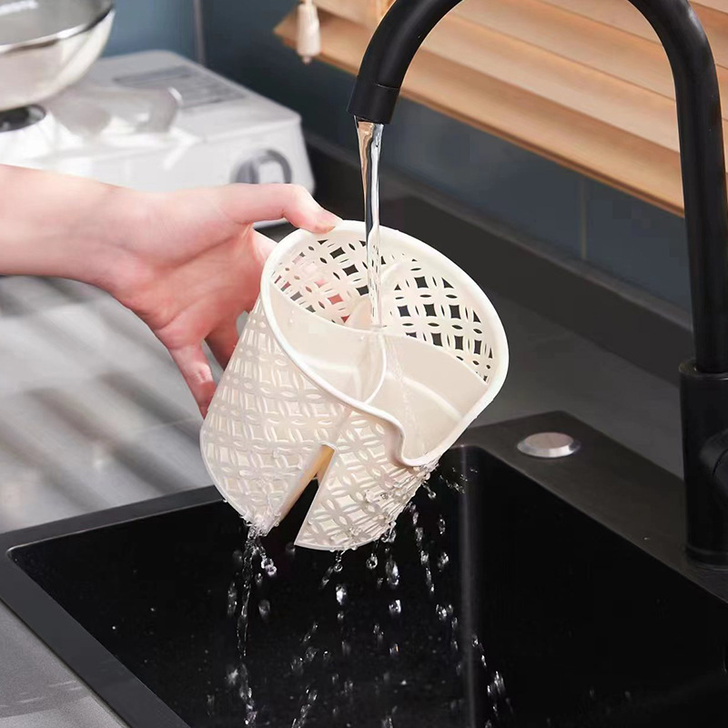 Chopstick holder, kitchen chopstick cage, simple tableware compartments storage box, wall-mounted draining plastic storage rack details Picture