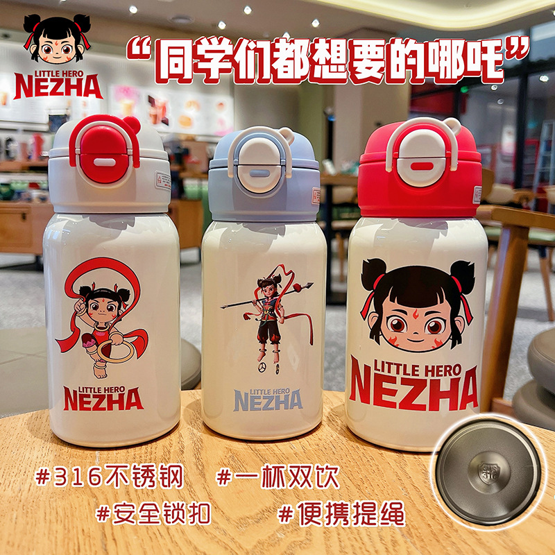 New double-drink children's 316 stainless steel high appearance level student-specific insulated cup portable anti-drop straw cup Specification image