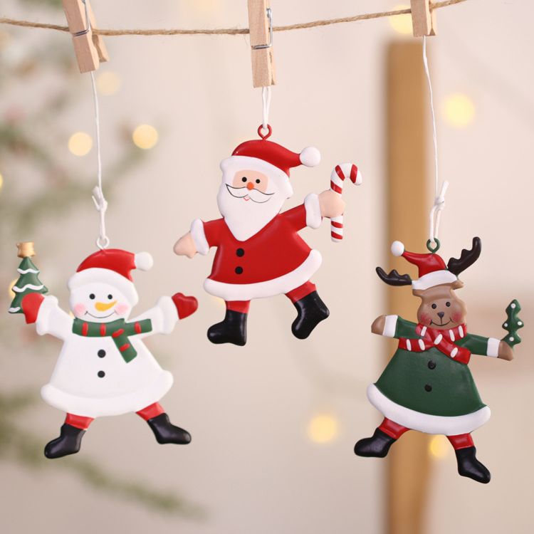 跨境热卖铁艺圣诞老人小挂件 圣诞节场景布置圣诞树雪人麋鹿挂饰