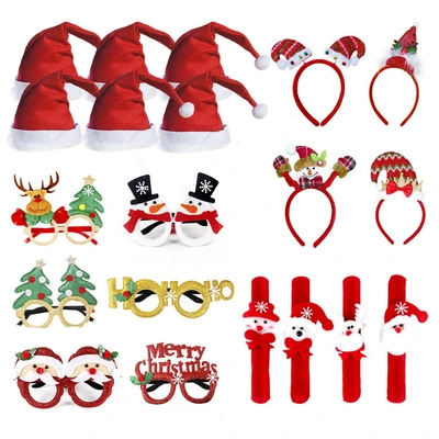 Christmas Decorations Glasses Set Festive Adult Children Christmas Gift Hat Head Buckle Pat Ring Wholesale