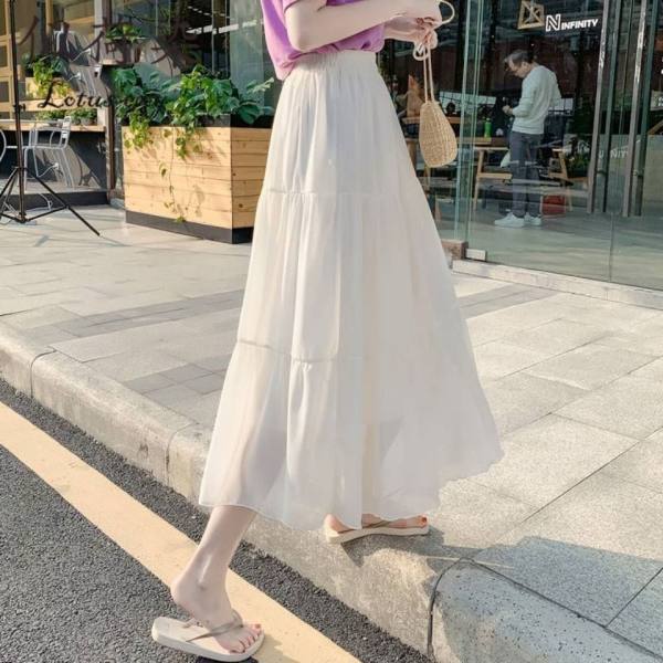 Chiffon A-line half skirt, fairy-like super fairy forest style 2024 summer new long high-waisted student cake skirt trend