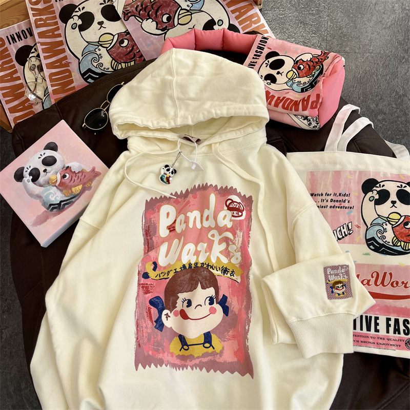 Cross-border Taiwan Cartoon Bu Er Jia fleece thickened hooded sweatshirt for women 2025 autumn/Winter new style, available for immediate delivery Application Scenario