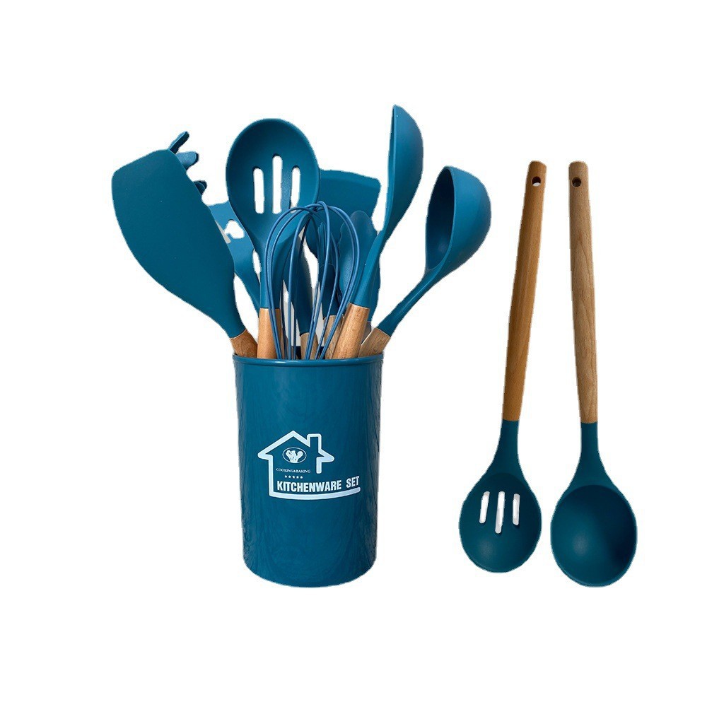 Cross-Border Silicone Spatula Soup Spoon 12 Sets Of Non-Stick Food Grade Silicone Spatula Wooden Handle Silicone Kitchenware Set Wholesale Item Picture