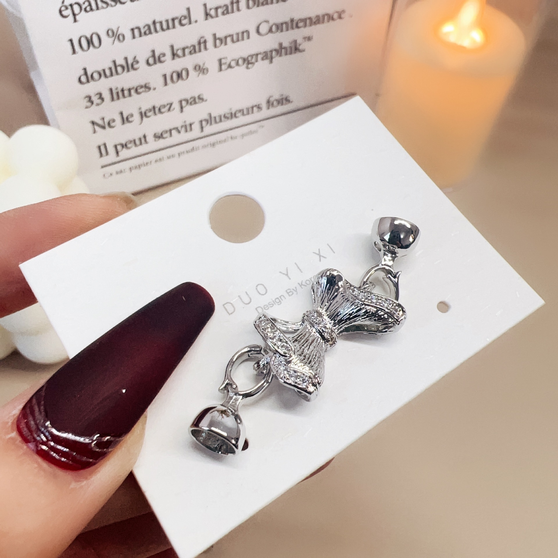 White and gold bow button micro-inlay bow universal buckle necklace sweater chain finish color retention diy accessories