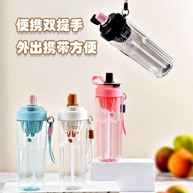 New sports cups, high appearance level for male and female students, commuting water cups, plastic high-temperature resistant, summer custom double-drinking cups details Picture