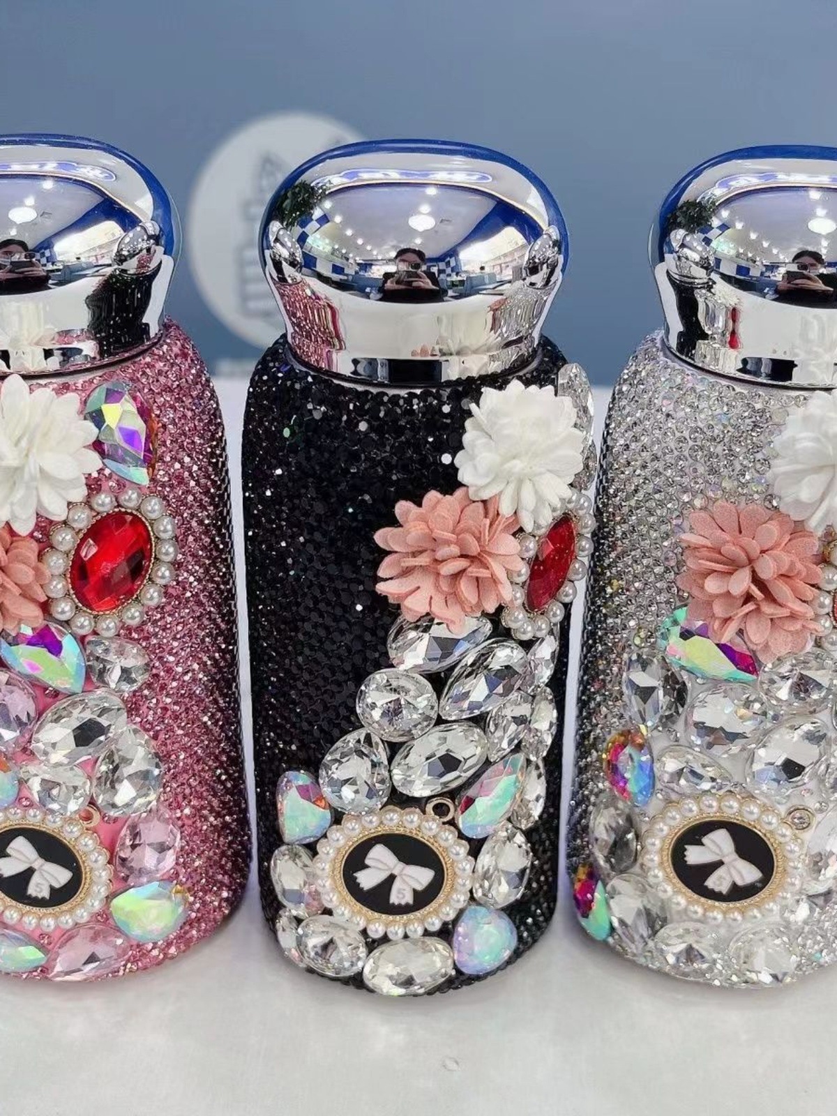 V6oq Wholesale New Diamond-Inset Thermos Cup High Appearance Level Female 304 Stainless Steel Flower Water Cup Pink Portable Gift Specification drawing