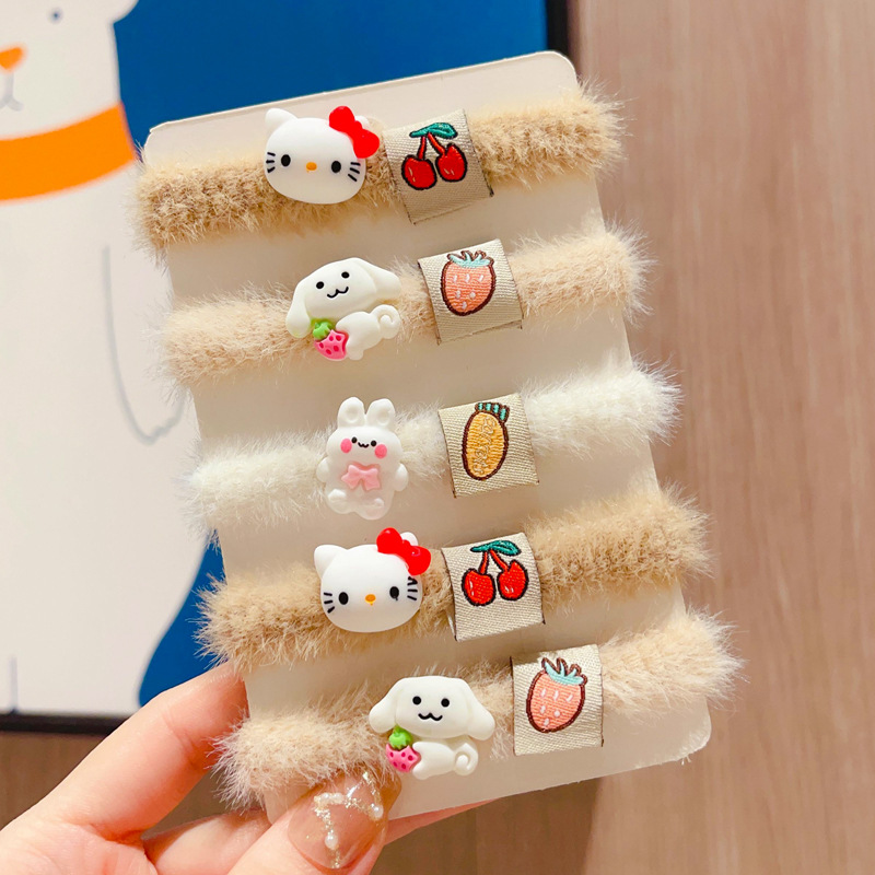 5根装韩版秋冬奶咖毛巾圈皮筋毛绒高弹力马尾发绳女橡皮筋毛毛圈详情图2