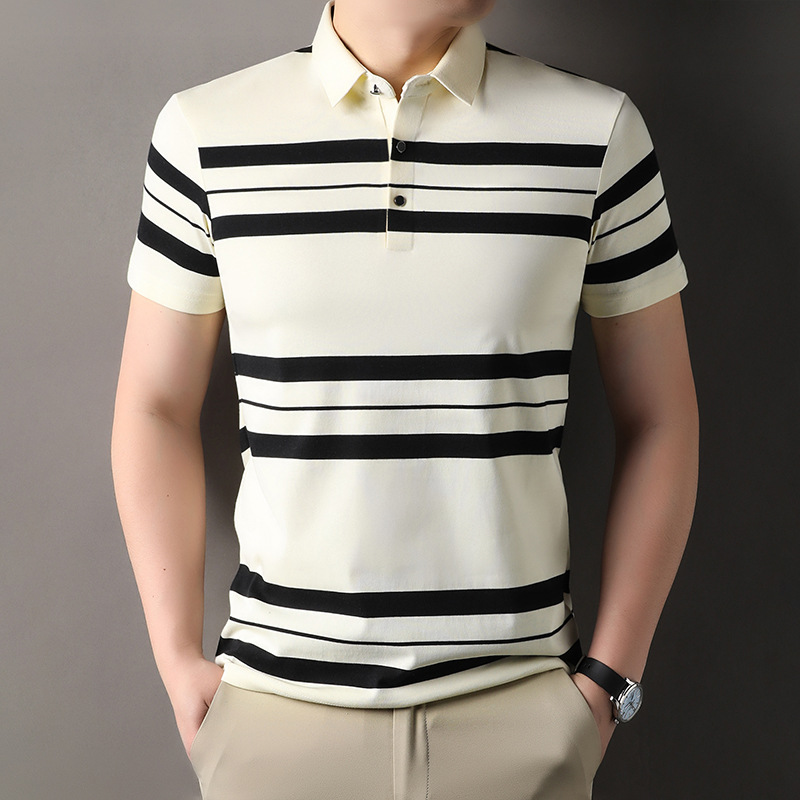 Summer's new high-end striped cotton POLO shirt, men's lapel short-sleeved T-shirt, men's half-sleeved T-shirt