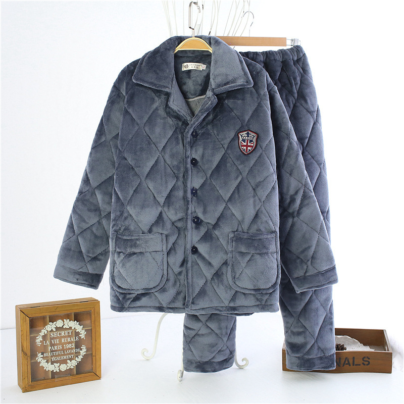 Men's winter pajamas with thickened flannel three-layer cotton lining, warm cotton-padded jacket and cotton-padded jacket, men's home wear set Specification image