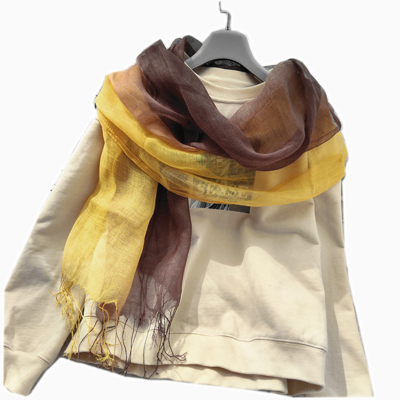 National Style Color Hand-Painted Scarf Literary Retro Linen Scarf Female Gradient Color Cotton Hemp Scarf Thin Shawl Foreign Trade Item Picture