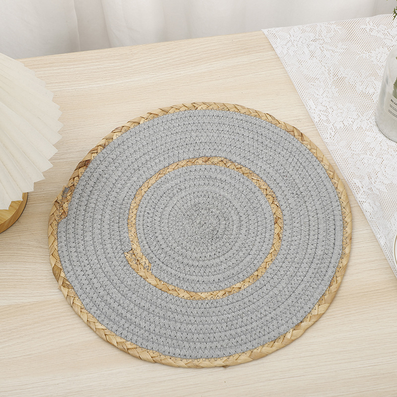 New corn rope woven placemats, grey cloth strips with reinforced edges, cutlery and teacup MATS, home eco-friendly Western placemats Application Scenario