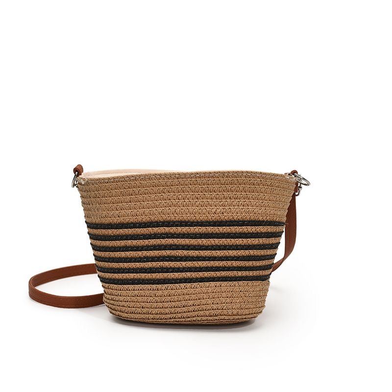 New portable crossbody straw woven bags, small phone bags, hand-woven bags, striped beach bags, commuter tote women's bags Item Picture